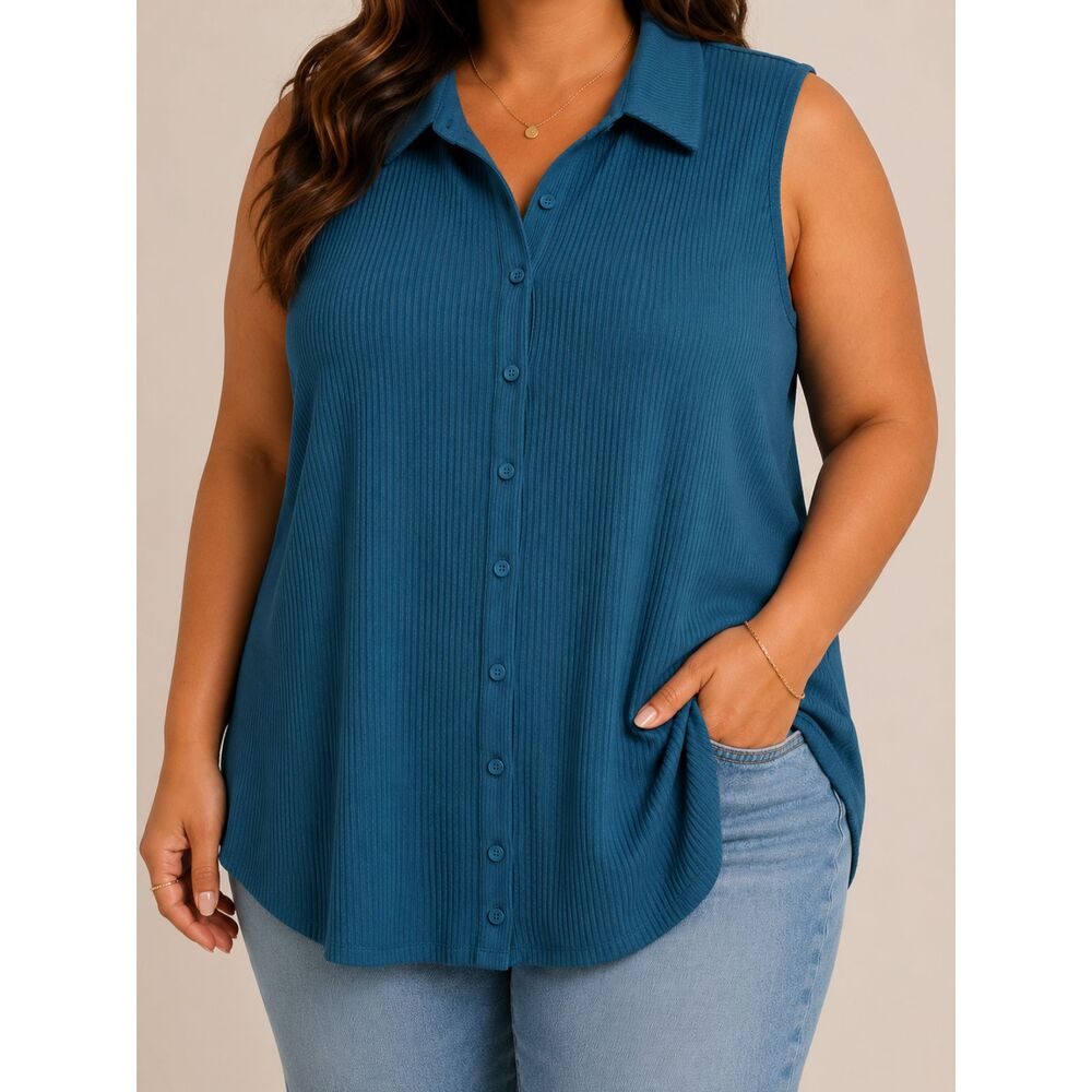 Torrid Super Soft Rib Knit Sleeveless Button Front Collared Top Size 4